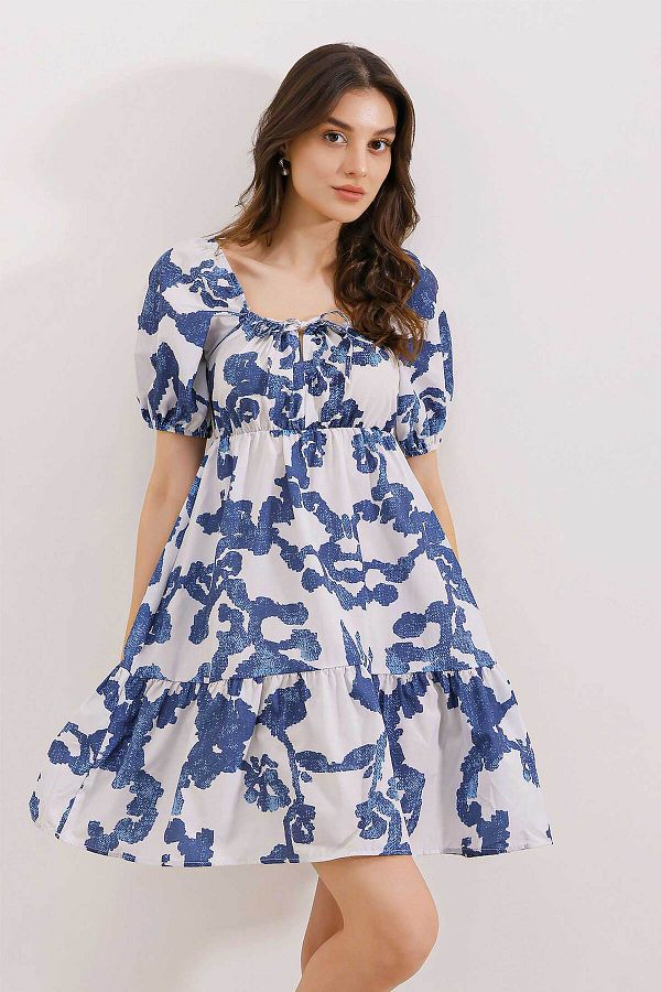 Bigdart-2351 Ausgestelltes Popeline-Kleid - Dunkelblau 1