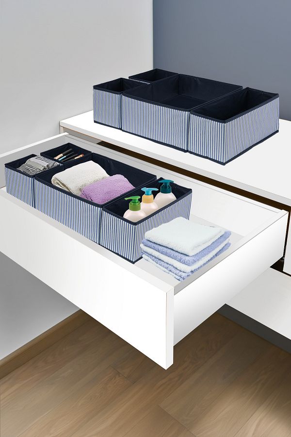 PRENDİ HOME-Σετ 4 τεμαχίων Navy Blue ριγέ ντουλάπι-συρτάρι Organizer 28x28x13 (X1) / 28x13x13 (X1) / 13x13x13 (X2) 1
