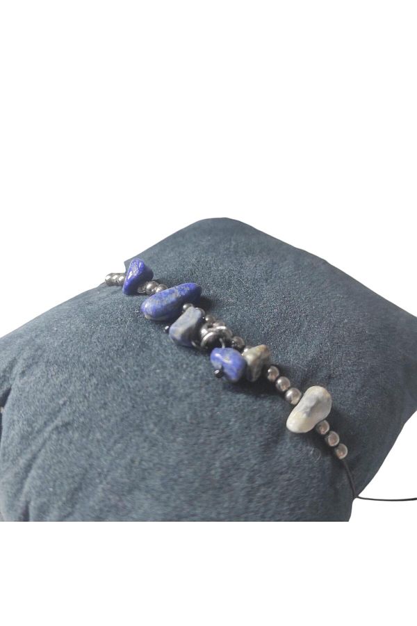 SerSev-Lapis Stone Anklet Natural Stone Bracelet Hal Hal Hal with Adjustable String Blue Stone Crystallized Broken Stone Healing 1