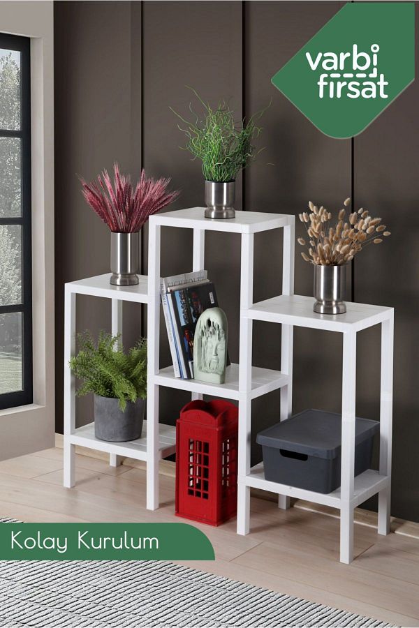 Varbif rsat Pyramid 6 piece White Plastic Shelving Unit Flower Pot Bathroom Kitchen Shoe Rack and Bookshelf Trendyol