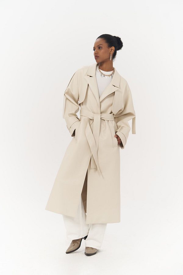 Long cream trench coat sales