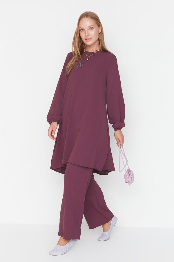 Trendyol Modest-Υφαντό κοστούμι Aerobin - Βαμβακερό μανίκι, ελαστικό φαρδύ πόδι, τουνίκ και παντελόνι TCTSS22US0023 1