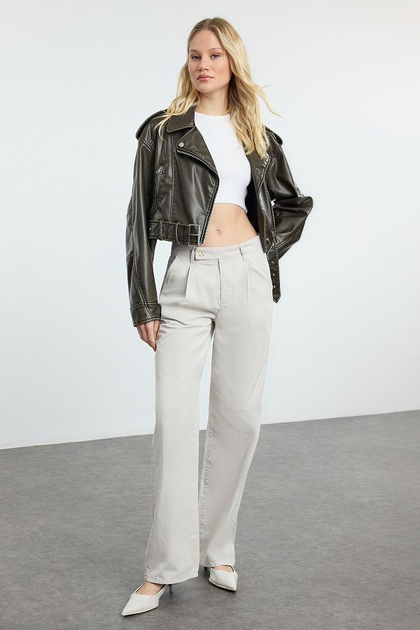 Trendyol Collection-Pantaloni largi plisați cu talie joasă - TWOAW25JE00247 1