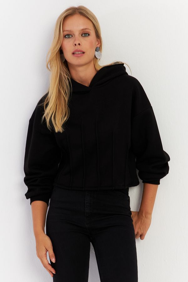 Cool & Sexy-Schwarzes geripptes Damen-Sweatshirt – Three Thread TF13 1