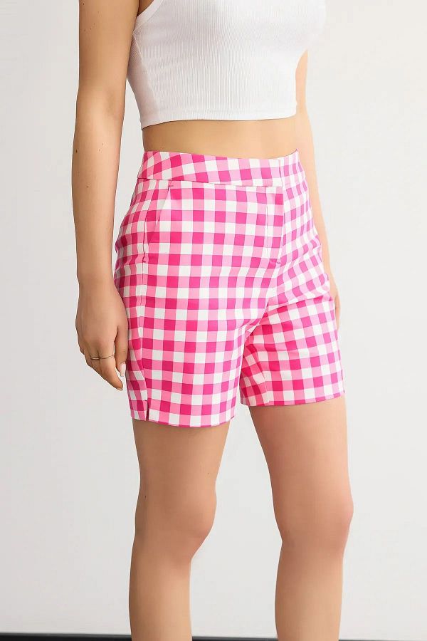 Hiccup-High Waist Checked Elastic Shorts 1