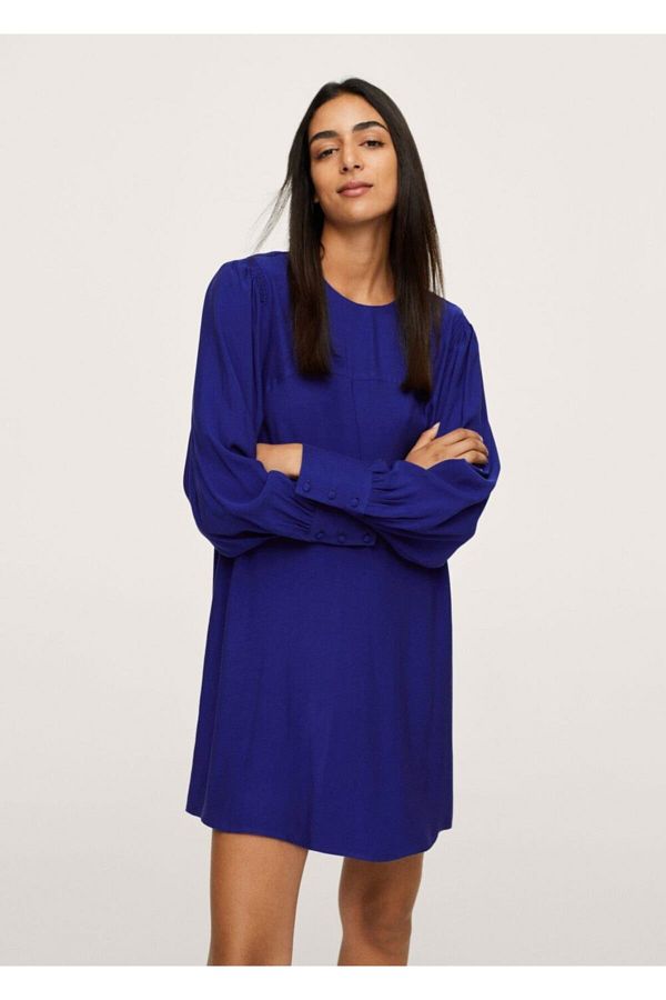 MANGO Women s Blue Puffy Sleeve Dress Trendyol