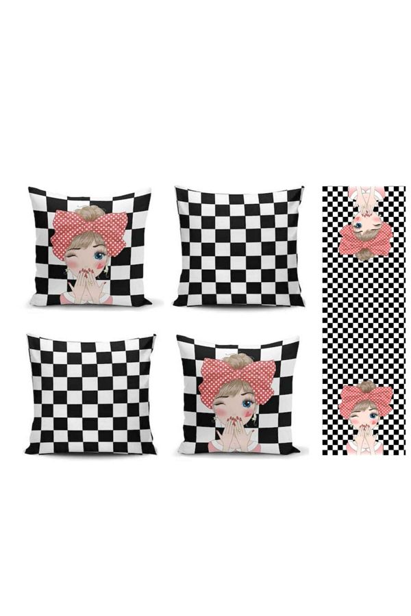 Alkan Homes-Fashion Girl Themed 4-Piece Combination Throw Pillow Cover Runner 1