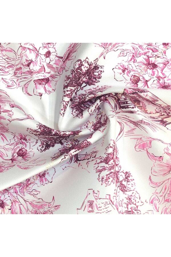 SUZANİ Toile De Jouy Stil Kır Evleri Desenli Dijital Baskılı Kumaş (pembe) Kms-1035