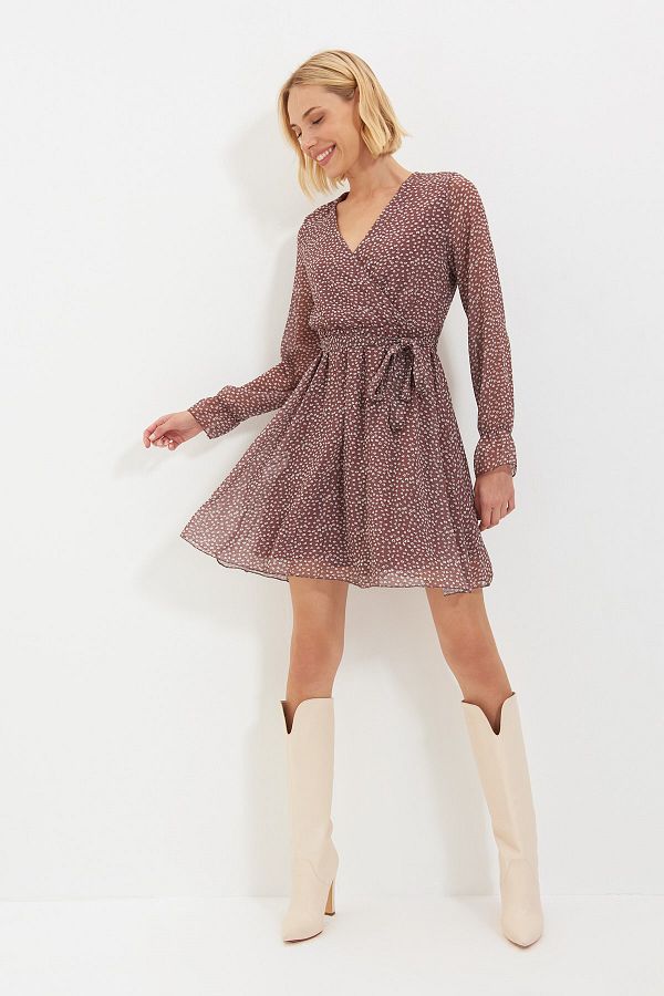 Trendyol Collection-Braunes zweireihiges Webkleid 1