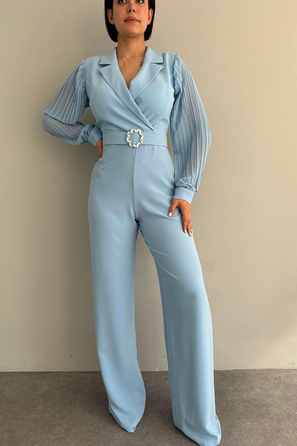 lizge giyim-CHIFFON PILYSE DETAIL JUMPSUIT WITH ARMS 1