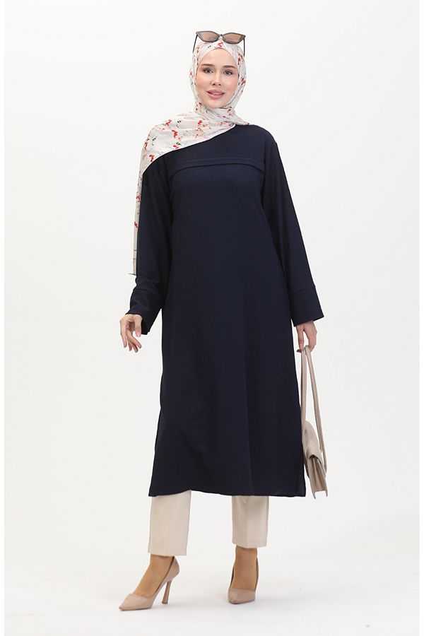 sefamerve-Μπροστινό ριγέ τουνίκ Bürümcük 5105-03 Navy Blue 1