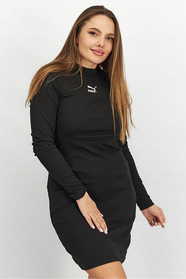Puma Women Classic Ribbed Long Sleeve Sweater Dress Black Trendyol