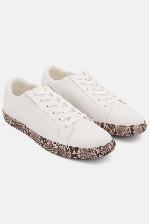 Kenneth Cole Women Medium Snakeskin Lace Up Casual Shoes White Combo Trendyol