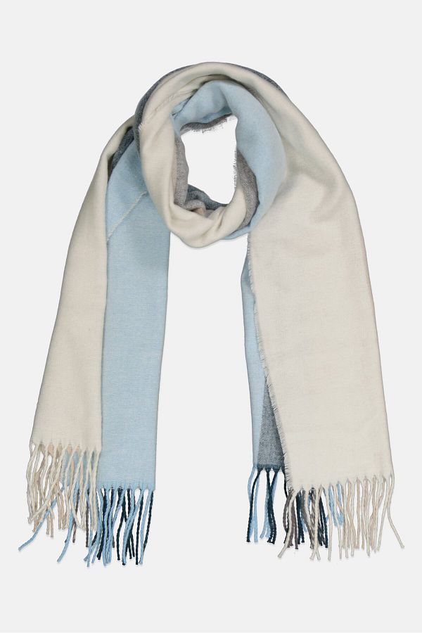 Fire & Glory-Women Woven Scarf With Colored Bands 200 x 67 cm, Grey/ Blue Combo 1