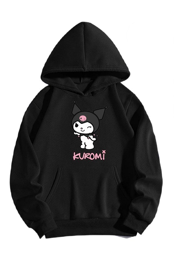 NoVibe-Hanorac cu glugă cu imprimeu Kuromi pentru fete - Hanorac cu glugă 100% bumbac 1