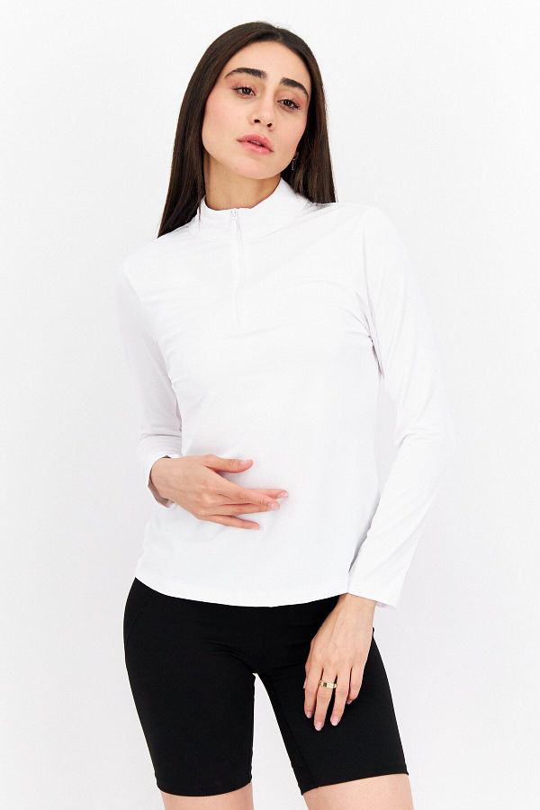 Gottex-Women Sportswear Fit Long Sleeve Training Top, White 1