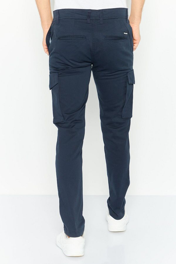 Threadbare Men Stretch Fit Solid Cargo Pants Navy Blue Trendyol