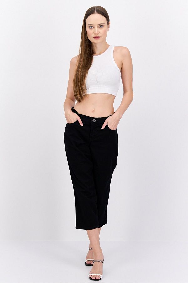 Style Co Women Regular Fit Curvy Plain Capri Pants Black Trendyol