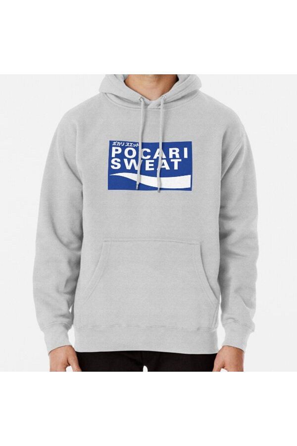 exans moda Pocari Sweat on Blue Background Printed Hooded Sweatshirt Trendyol