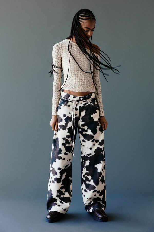 Pull & Bear-Baggy Pants with Cow Print 1
