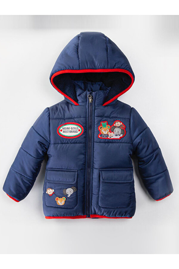 MDM Yeni Trend Sevimli Hayvan Figürlü Cepli Fermuarlı Kapüşonlu Kışlık Içi Peluş Erkek Bebek Mont Şişme