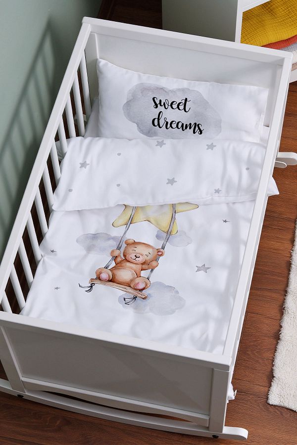 Tu ba Ku u Mother s Side Crib Bedding Set 60X100 Pure Baby Series Brown Bear Swinging on the Star Trendyol