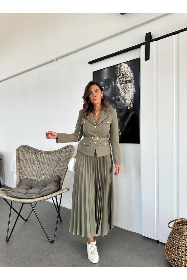 Khaki skirt and jacket set outlet
