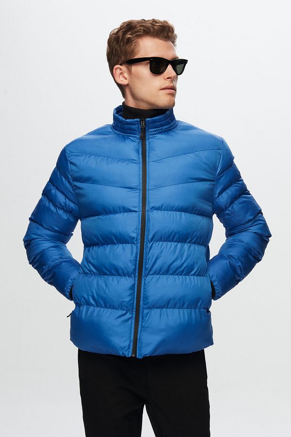 D S Damat Slim Fit Blue Windproof Fiber Padded Puffer Coat Trendyol