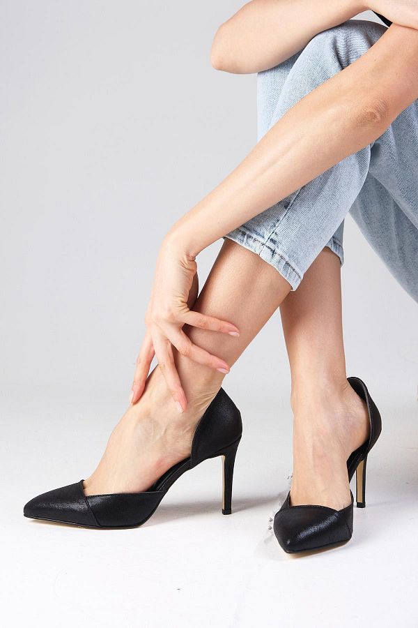 Mio Gusto-Brien Metallic-Schwarz-Farbstoff-Abendkleid-Stiletto-Damenschuhe mit Absatz 1