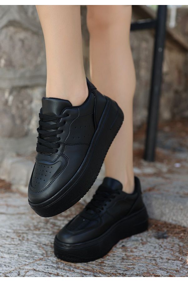 M M Giyim Store Mardy Black Leather Lace Up Sneakers Trendyol