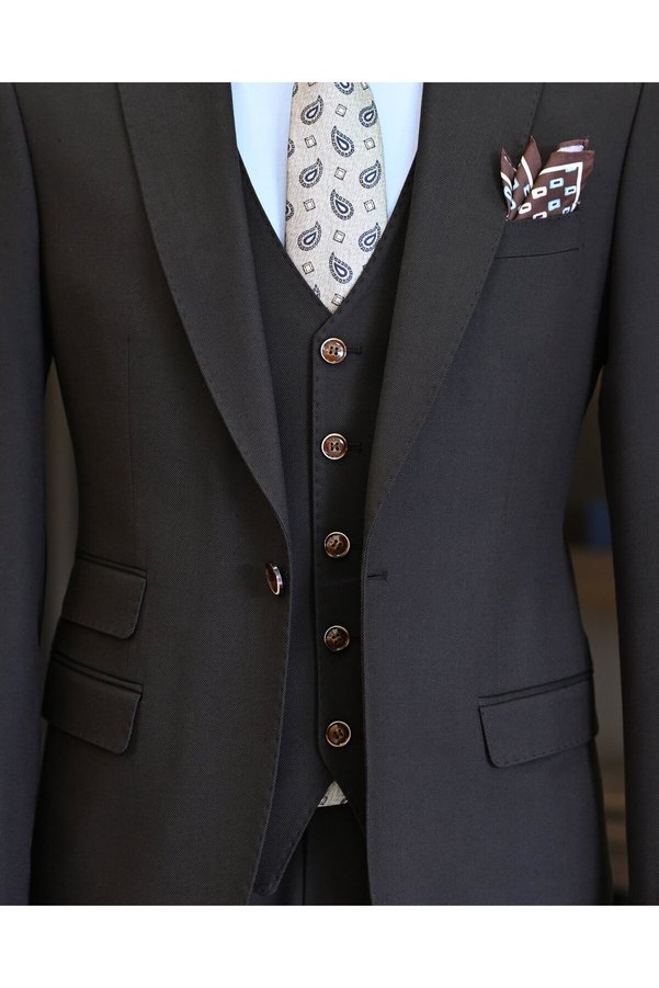 TerziAdemAltun Italian Style Slim Fit Jacket Vest Pants Suit Brown T11479