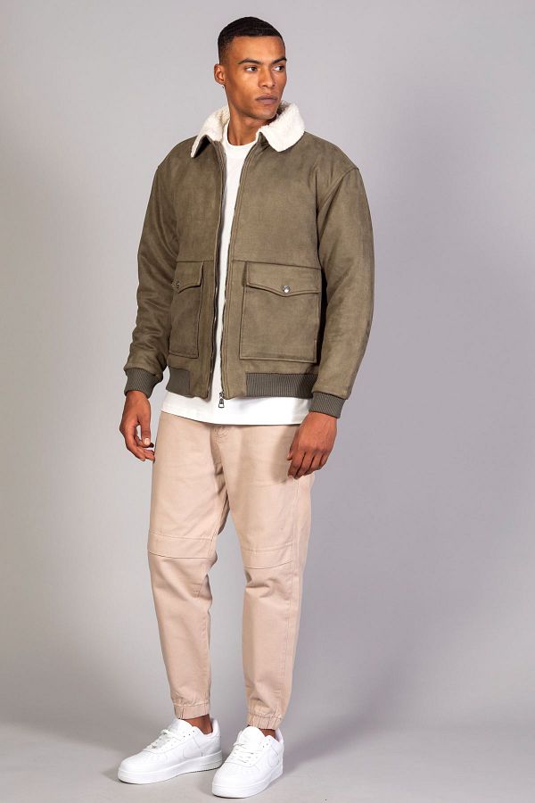 Mens khaki jacket with fur collar online