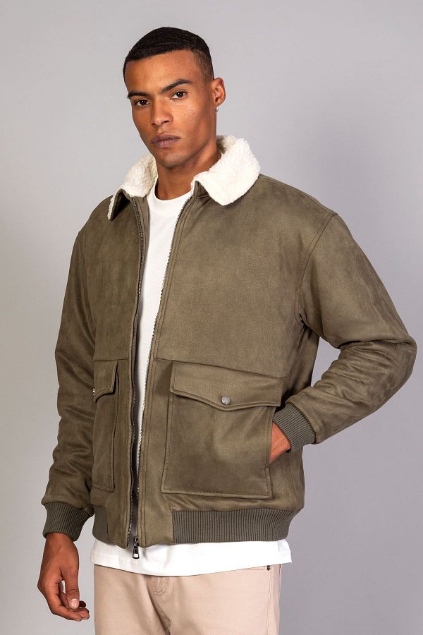 Mens khaki jacket with fur collar new arrivals