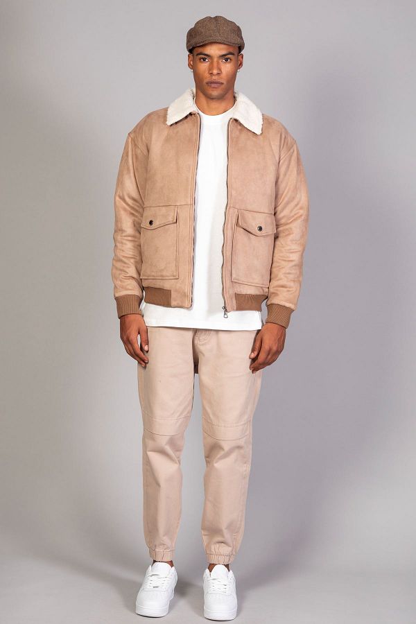 Mens beige jacket with fur collar store