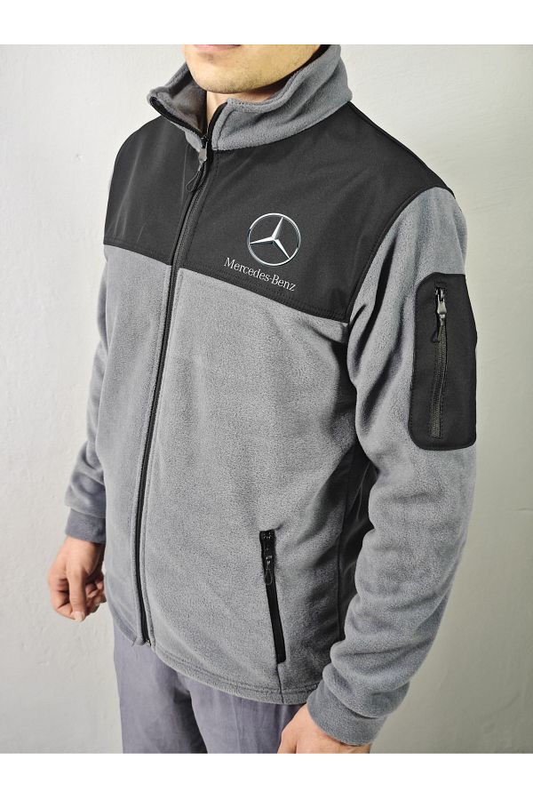 dafri Mercedes Logo Printed Zippered Fleece Jacket Trendyol