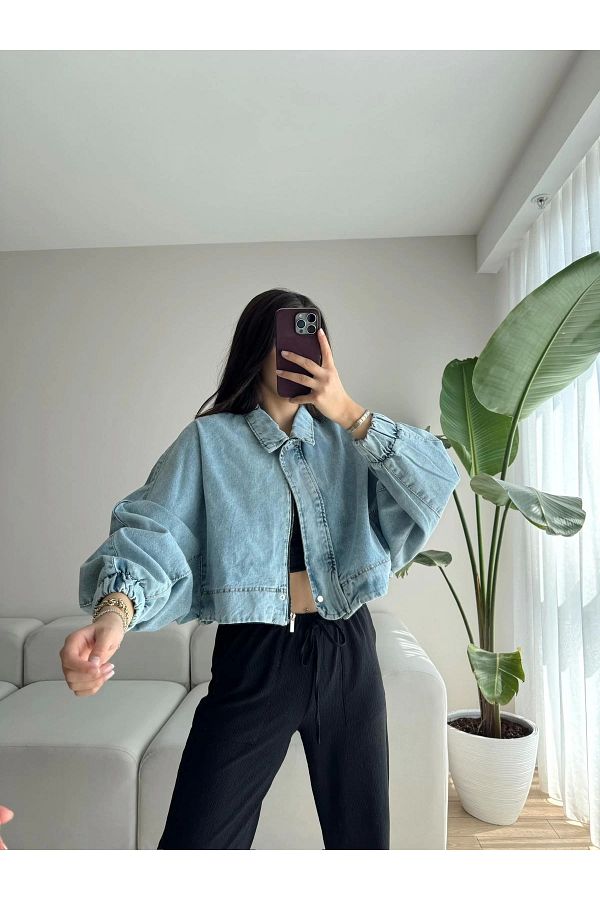 Zoom Butik Balloon Sleeve Oversize Denim Jacket Trendyol