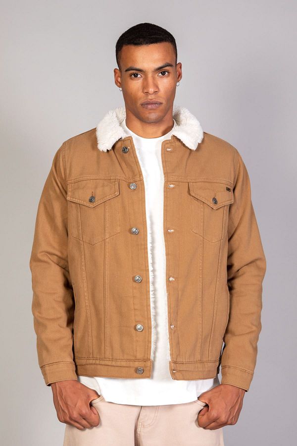 Denim jacket with fluffy inside outlet