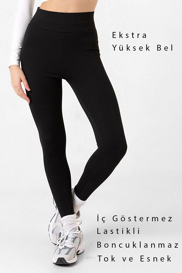 Domoda-Schwarze, extra hohe Taille, elastische, nicht durchsichtige Interlock-Strick-Leggings für Damen @girona 1