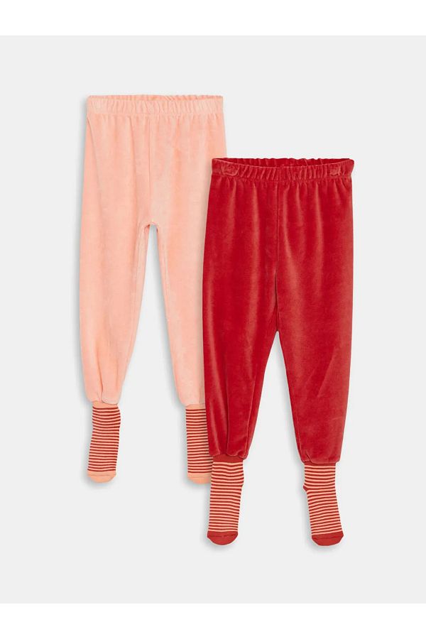 LC Waikiki Lcw Velvet Baby Girl Pajama Bottoms with Socks Set of 2 with Elastic Waist Trendyol