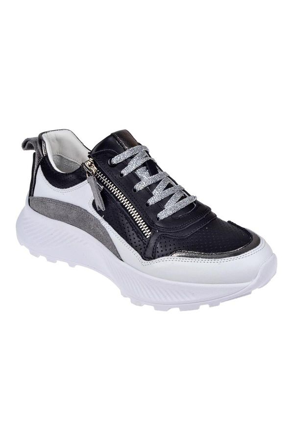 pullman-Genuine Leather Side Zippered Women's Sports Shoes Plm-34601 Black Gray 1