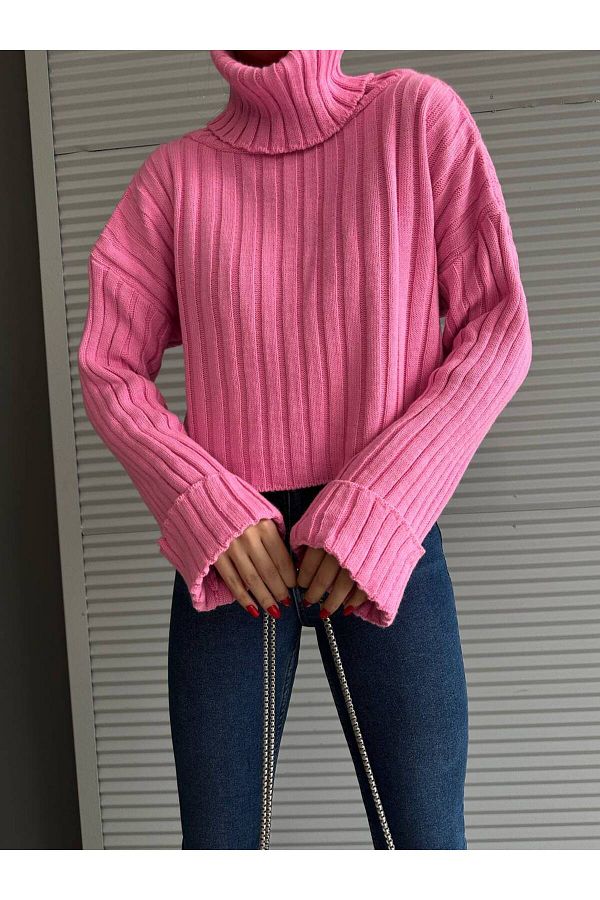 Mydaybutik Folded Sleeve Turtleneck Sweater Trendyol