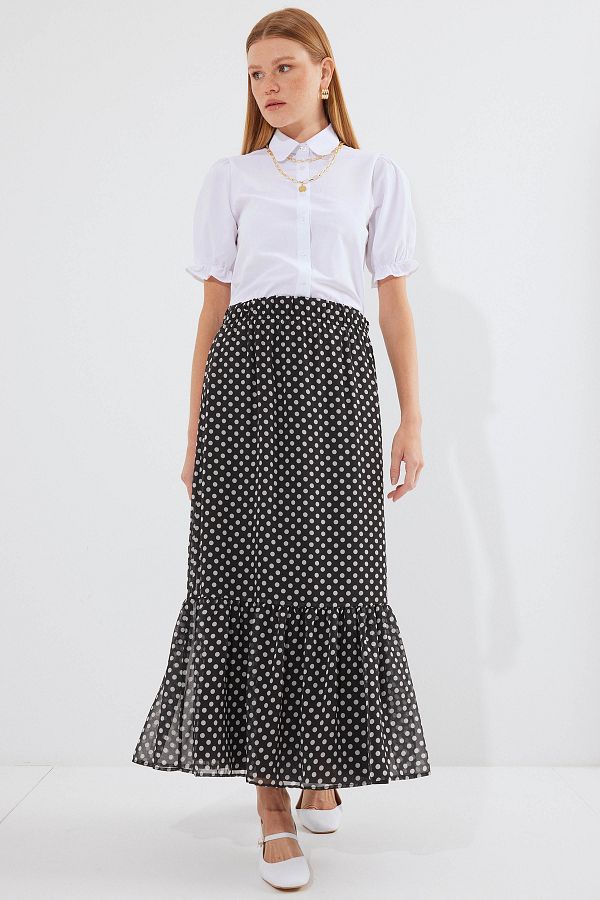 Bigdart-8010 Patterned Chiffon Skirt - C.Black 1