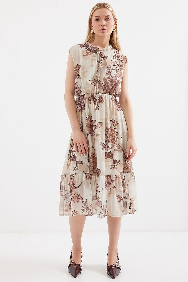 Bigdart-Gemustertes Chiffonkleid Modell 2503 in Braun - Nullärmel 1