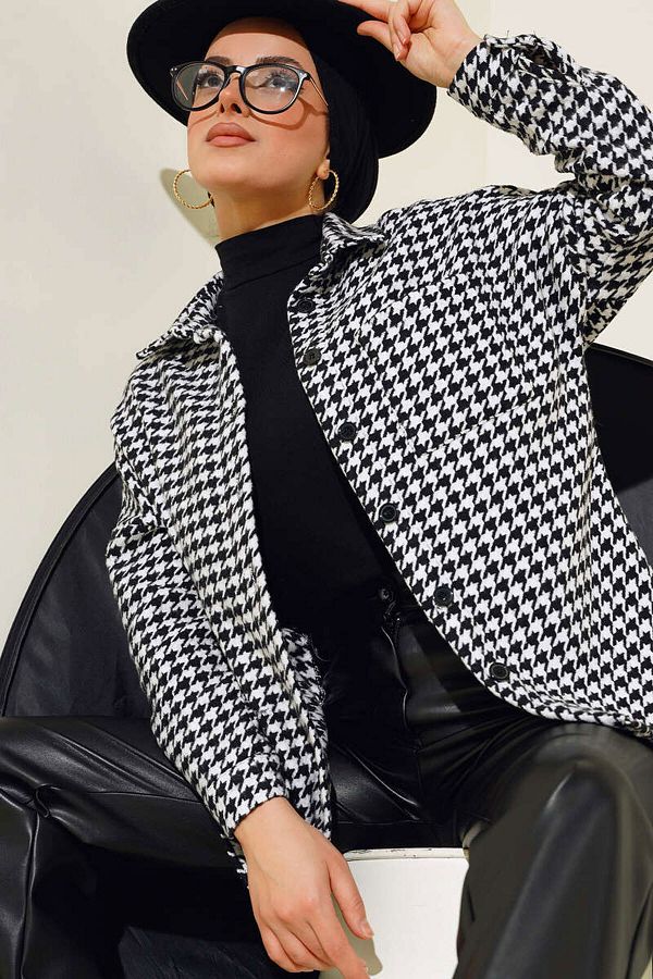 Bigdart-Πουκάμισο 3852 Houndstooth Pattern - Μαύρο 1