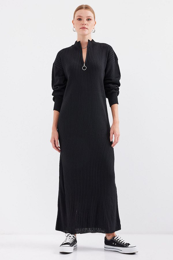 Bigdart-15839 Langes Strickkleid - Schwarz 1