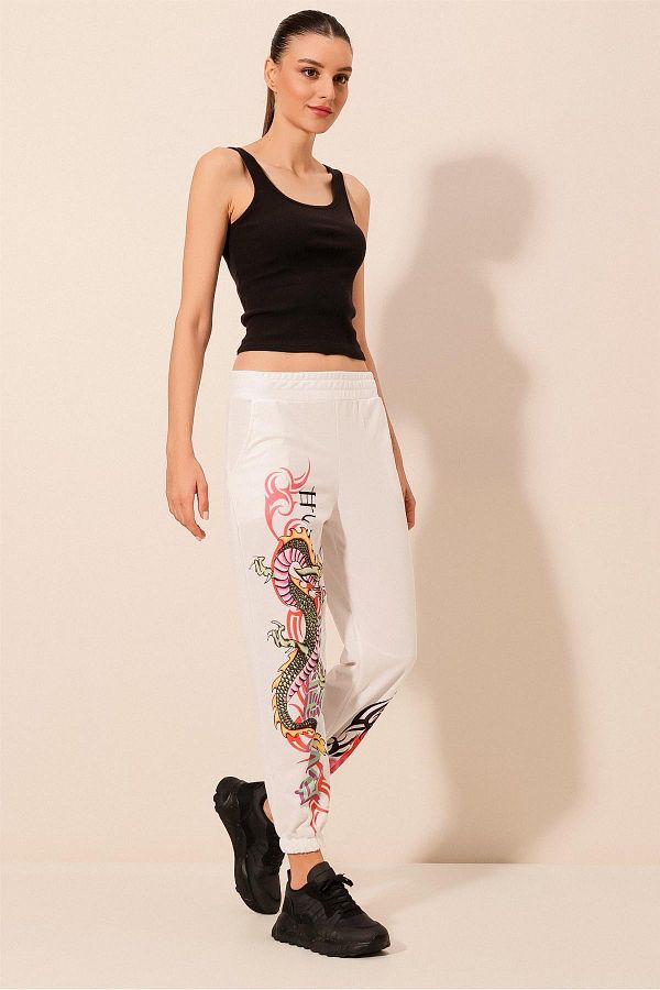 Bigdart-55437 Patterned Sweatpants - White 1