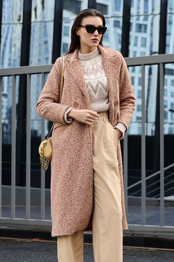 Bigdart-Tan Oversize Long Boucle Coat 9127 1