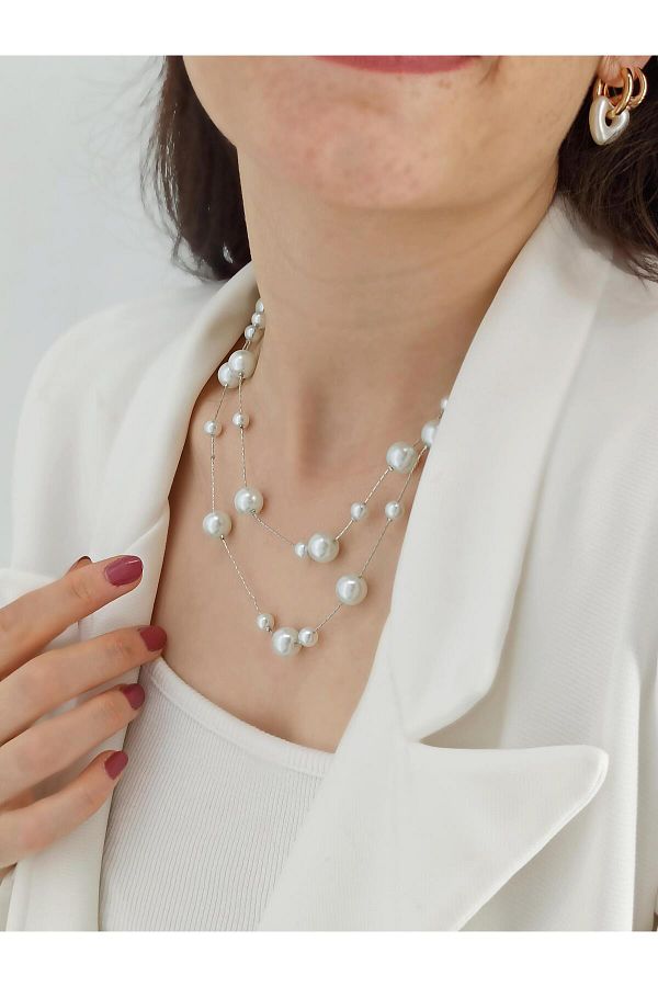 Clk Accessories Premium Pearl Necklace Short and Two Rows Trendyol