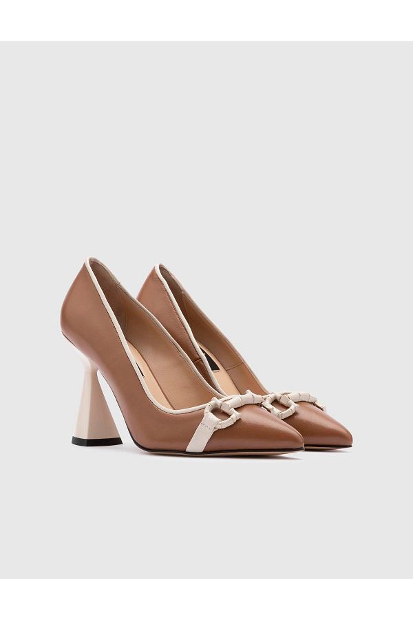 İLVİ-Kata Genuine Leather Women's Light Tan Heeled Shoes 1