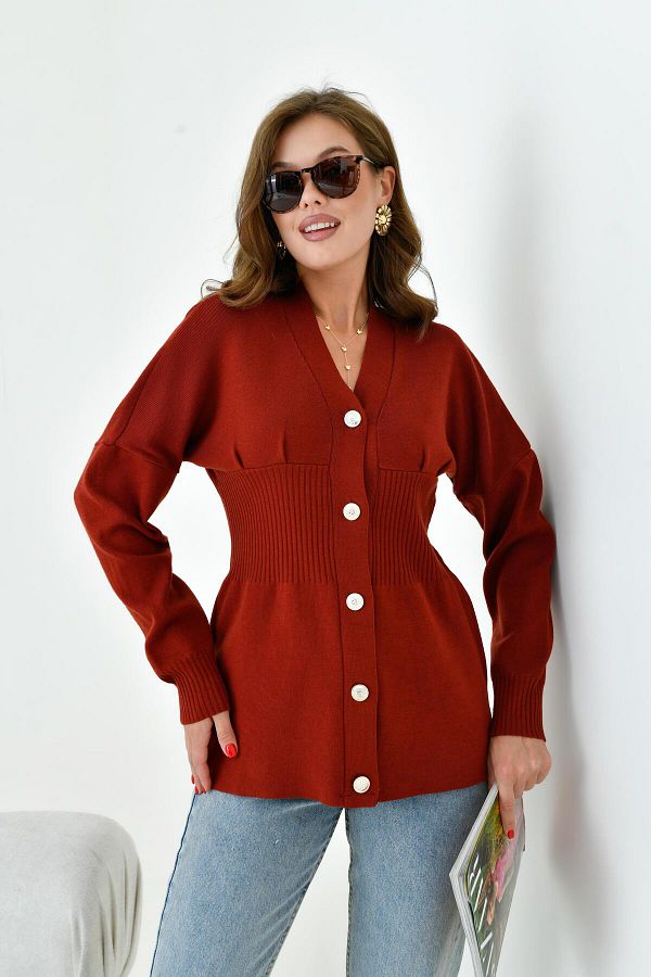 FTZ WOMEN-Brick Colored Ftz Women's Cardigan - Button Detail, Model 20910 1